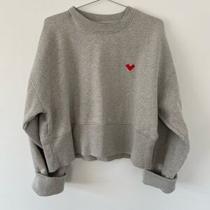 Bellerose Gray Cropped Sweatshirt with Red Heart Patch